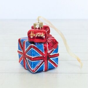 Harrods London England Blown Glass British Union Jack Flag Christmas Ornament
